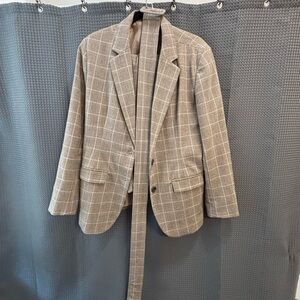 Women’s Tan Checkered Blazer and Pants